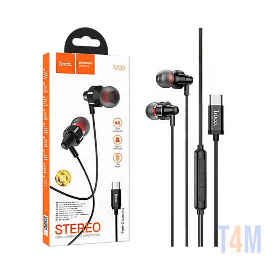 Auriculares Universal Hoco M90 Delight con Cable y Micrófono Tipo-C 1,2m Sombra Negro